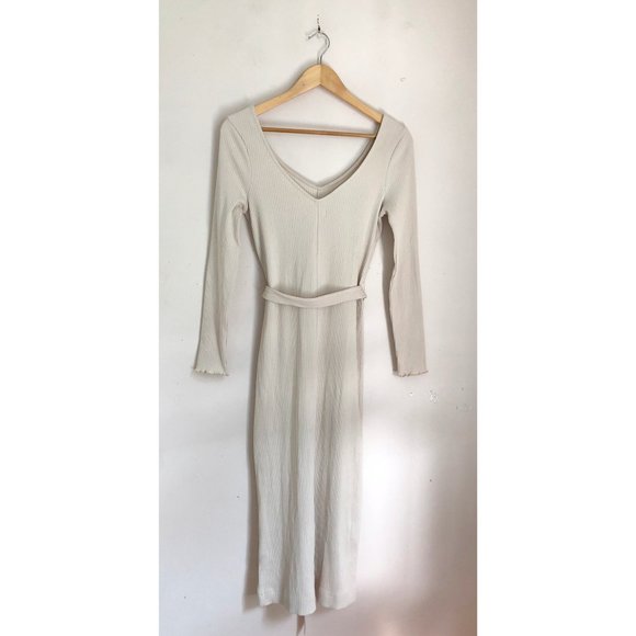 NWT Pact organic ivory cream Jazz stretch rib knit midi dress - Picture 6 of 7